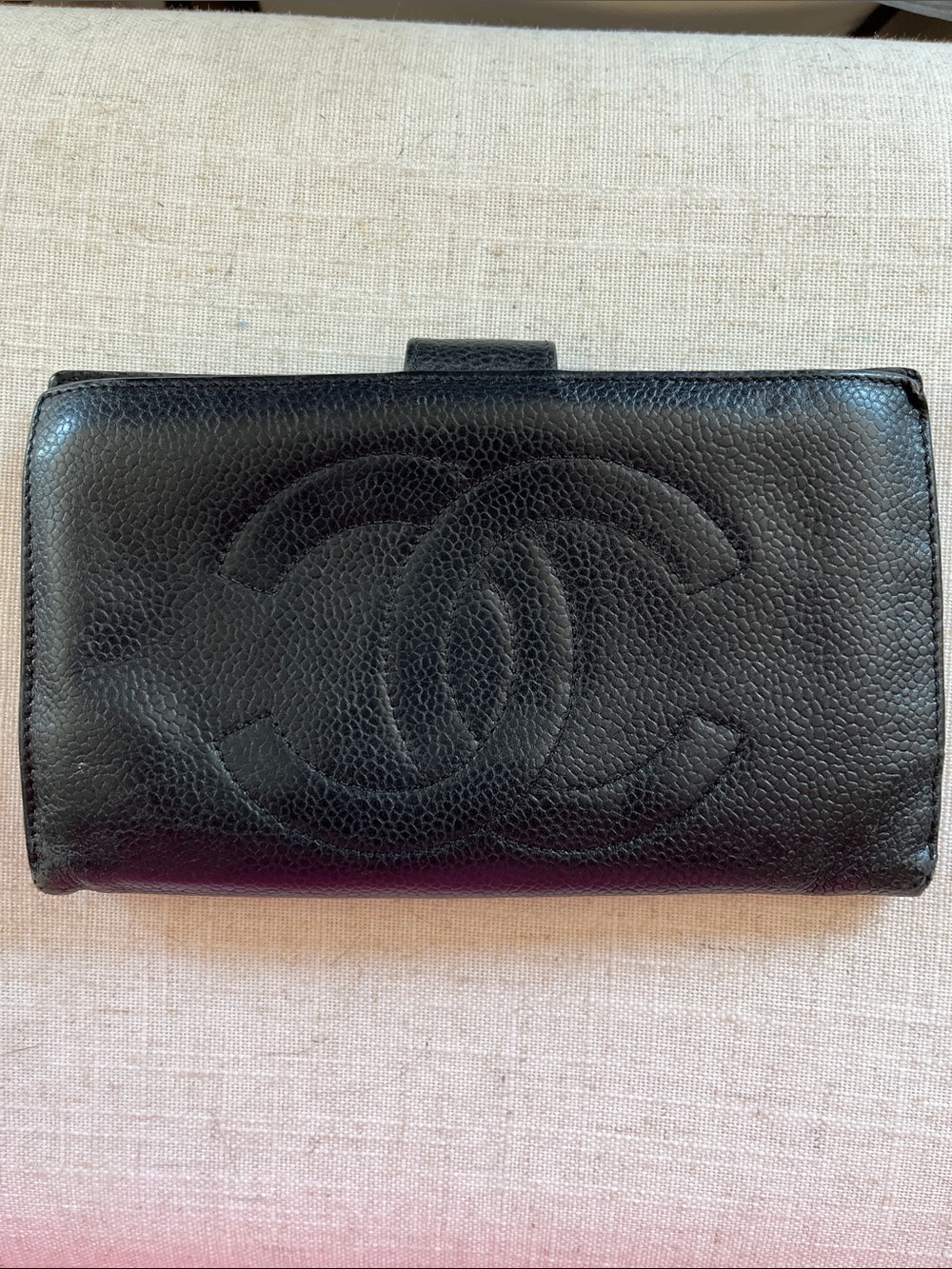 CHANEL Black Quilted Caviar Leather Card Holder Wallet